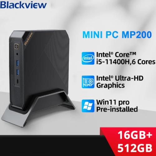 Mini PC Blackview MP200 Negru, Intel 11th Gen I5-11400H, pana la 4.5GHz, 16GB DDR4, 512GB SSD, Windows 11 Pro, Wifi 6, 4K, DH PC