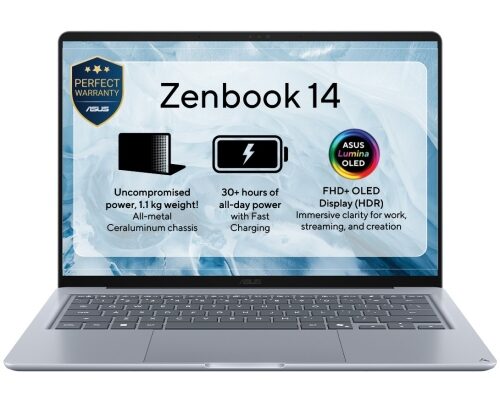 Laptop ASUS Zenbook 14 UX3480QA-U1102W, Qualcomm Snapdragon X X1-26-100, 14 inch, RAM 16GB, SSD 256GB, Qualcomm Adreno, Windows 11, Arctic Blue